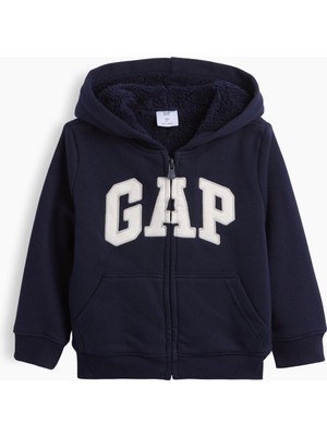 Gap Erkek Bebek Lacivert Logo Sherpa Fermuarlı Sweatshirt