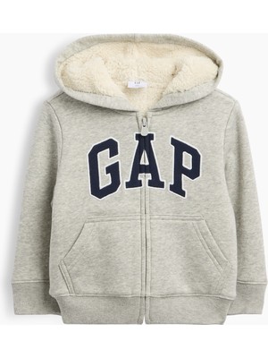 Gap Erkek Bebek Gri Logo Sherpa Fermuarlı Sweatshirt
