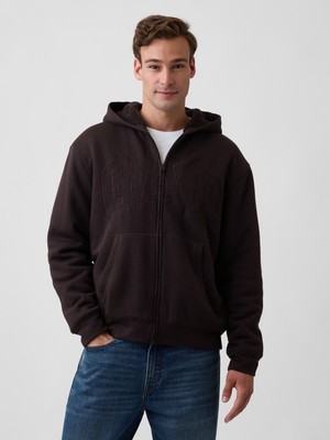 Gap Erkek Kahverengi Relaxed Gap Logo Sherpa Astarlı Fermuarlı Sweatshirt