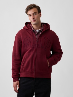 Gap Erkek Bordo Relaxed Gap Logo Sherpa Astarlı Fermuarlı Sweatshirt