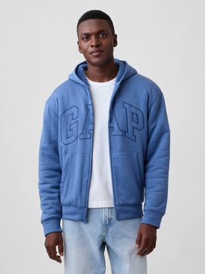 Gap Erkek Açık Mavi Relaxed Gap Logo Sherpa Astarlı Fermuarlı Sweatshirt