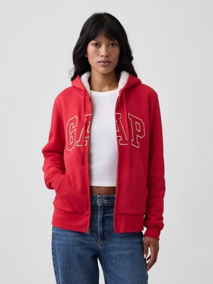 Gap Kadın Kırmızı Relaxed Gap Logo Sherpa-Astarlı Fermuarlı Sweatshirt