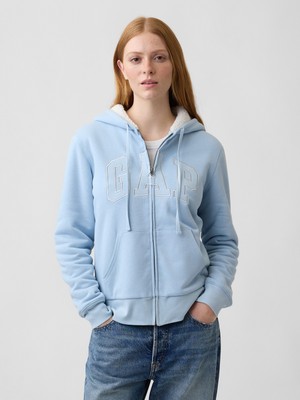 Gap Kadın Açık Mavi Relaxed Gap Logo Sherpa-Astarlı Fermuarlı Sweatshirt