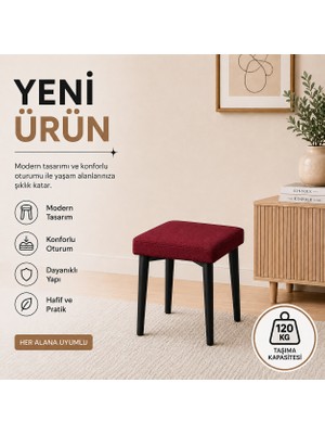 Evdera Mobilya Kare Tekli Puf Takımı Tabure Bench Makyaj Sandalyesi Siyah Ayak