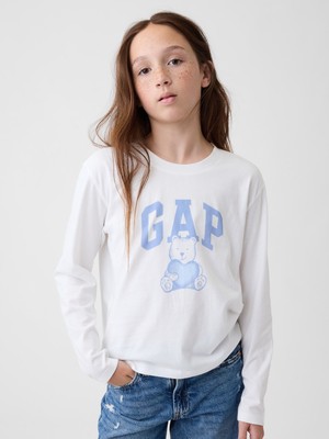 Gap Kız Çocuk Beyaz Logo Grafik Baskılı T-Shirt