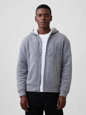 Gap Erkek Gri Relaxed Gap Logo Sherpa Astarlı Fermuarlı Sweatshirt