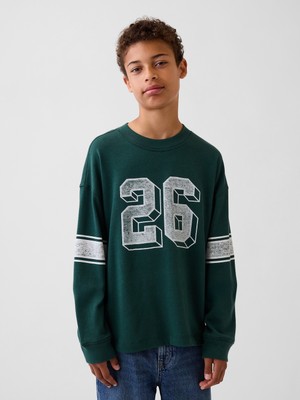 Gap Erkek Çocuk Koyu Yeşil Kids Heavyweight Oversized Grafik T-Shirt