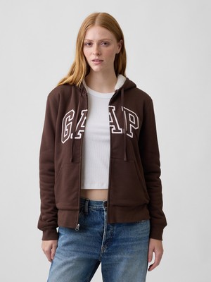 Gap Kadın Kahverengi Relaxed Gap Logo Sherpa-Astarlı Fermuarlı Sweatshirt