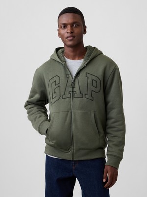 Gap Erkek Haki Relaxed Gap Logo Sherpa Astarlı Fermuarlı Sweatshirt