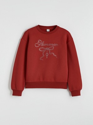 Lc Waikiki Yeni Sezon Bisiklet Yaka Taşlı Kız Çocuk Kalın Sweatshirt