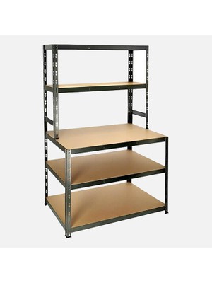 Stratecht 5 Katlı Ağır Hizmet Metal Raf 100X60X180 cm – 200 kg Taşıma Kapasiteli – Ahşap Raflı Güçlü Depolama