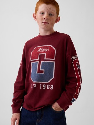Gap Erkek Çocuk Bordo Kids Heavyweight Oversized Grafik T-Shirt