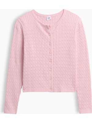 Gap Kız Çocuk Pembe Cable Örgü Hırka