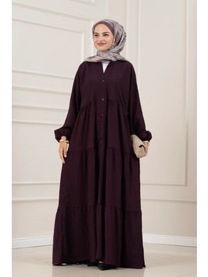 Sevitli Lilyum Kumaş Robalı Katya Elbise-Bordo
