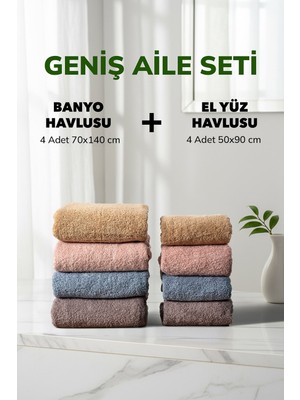 Cotto Home 8 Li Çizgili Geniş Aile Seti Bej Fume Kahve Pudra Mavi Pamuk El Yüz Banyo Seti 50X90 cm 70X140 cm