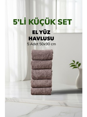 Cotto Home 5 li Çizgili Gri Renk Yumuşak Pamuk El Yüz Havlu Seti 50x90 cm