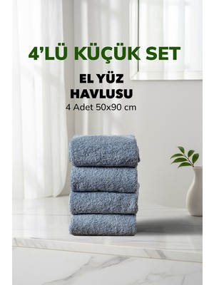Cotto Home 4 lü Çizgili Mavi Renk Yumuşak Pamuk El Yüz Havlusu Seti 50x90 cm