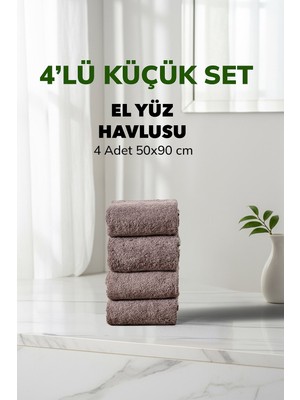 Cotto Home 4 lü Çizgili Gri Renk Yumuşak Pamuk El Yüz Havlu Seti 50x90 cm