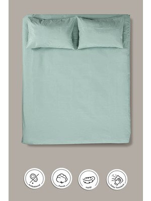 Pamuk Saten Çift Kişilik Nevresim Takımı Lastikli Çarşaflı Rahat Kullanım Mint Renk Yumuşak 200X220