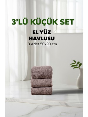 Cotto Home 3 lü Kareli Gri Renk Yumuşak Pamuk El Yüz Havlu Seti 50x90 cm