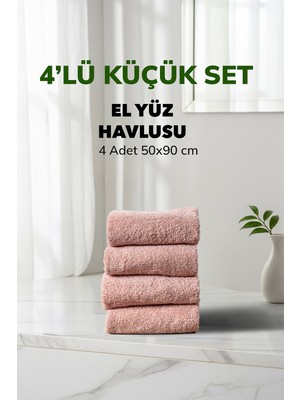 Cotto Home 4 lü Çizgili Pudra Renk Yumuşak Pamuk El Yüz Havlusu Seti 50x90 cm