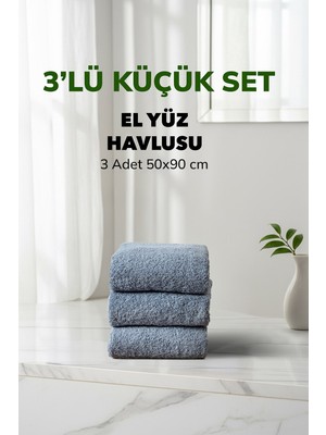 Cotto Home 3 lü Çizgili Mavi Renk Yumuşak Pamuk El Yüz Havlusu Seti 50x90 cm