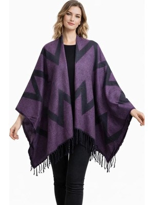 ALDAIYR Kadın Kışlık Çift Taraflı Panço Omuz 140X140