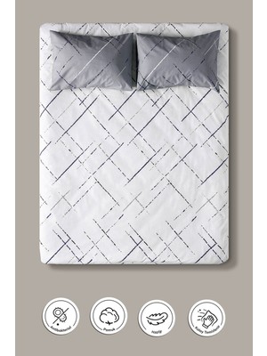 Reflection Desen Gri Renk Çift Kişilik Pamuklu Ranforce Nevresim Takımı Çarşaflı Yumuşak 200X220