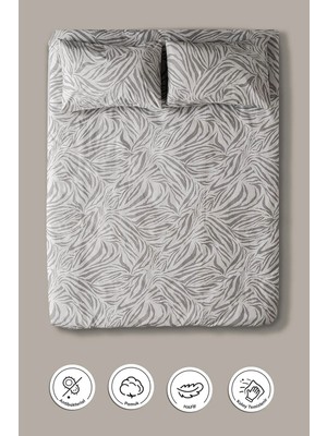 Zebra Desen Gri Renk Çift Kişilik Pamuklu Ranforce Nevresim Takımı Çarşaflı Yumuşak 200X220