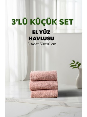 Cotto Home 3 lü Çizgili Pudra Renk Yumuşak Pamuk El Yüz Havlusu Seti 50x90 cm
