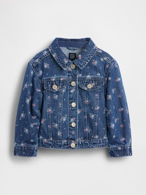 Gap Kız Bebek Mavi Çiçek Desenli Denim Ceket