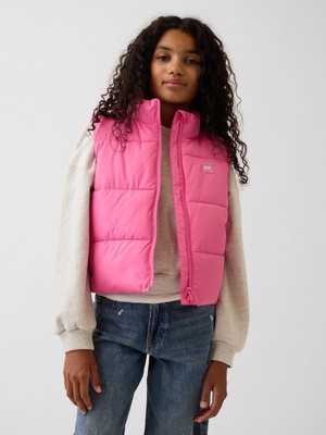 Gap Kız Çocuk Pembe Relaxed Puffer Şişme Yelek
