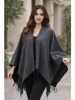 ALDAIYR Kadın Kışlık Çift Taraflı Panço Omuz 140X140