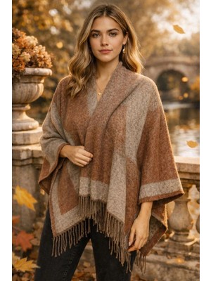 ALDAIYR Kadın Kışlık Çift Taraflı Panço Omuz 140X140