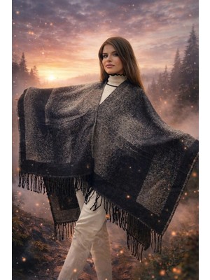 ALDAIYR Kadın Kışlık Çift Taraflı Panço Omuz 140X140
