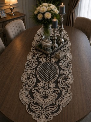 Lena Maison Luna Siyah Tül Üzerine Nakış Işlemeli Runner 105 CMX35 cm