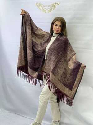 ALDAIYR Kadın Kışlık Çift Taraflı Panço Omuz 140X140