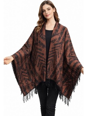 ALDAIYR Kadın Kışlık Çift Taraflı Panço Omuz 140X140