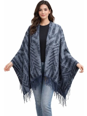 ALDAIYR Kadın Kışlık Çift Taraflı Panço Omuz 140X140
