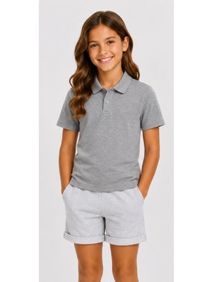 Mavimoure Unisex Pamuklu Düz Dokuma Kısa Kol Polo Yaka Okul T-Shırt