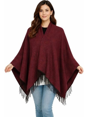 ALDAIYR Kadın Kışlık Çift Taraflı Panço Omuz 140X140