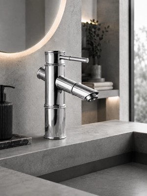 FUALORA Bambu Tasarım Krom Lavabo Bataryası – Batarya Delikli Lavabolar Için