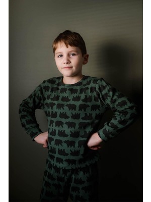 Antebies Organik Gots Sertifikalı Orman Ayıları Desenli, Uzun Kollu Erkek Çocuk Pijama Takımı