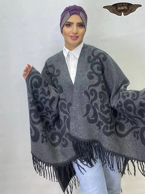 ALDAIYR Kadın Kışlık Çift Taraflı Panço Omuz 140X140