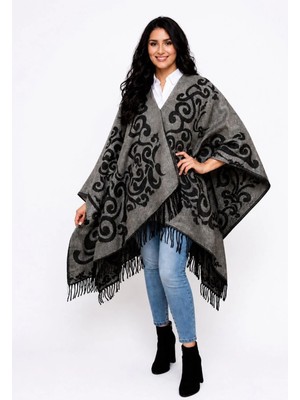 ALDAIYR Kadın Kışlık Çift Taraflı Panço Omuz 140X140