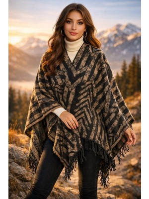 ALDAIYR Kadın Kışlık Çift Taraflı Panço Omuz 140X140