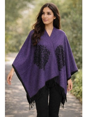 ALDAIYR Kadın Kışlık Çift Taraflı Panço Omuz 140X140