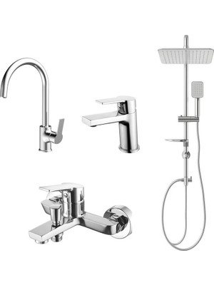 Creavit Luna Banyo + Lavabo +Eviye Bataryası + Doppo Long Tepe Duş Sistemi Ikili Set