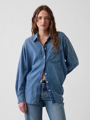 Gap Kadın Mavi Denim Big Gömlek