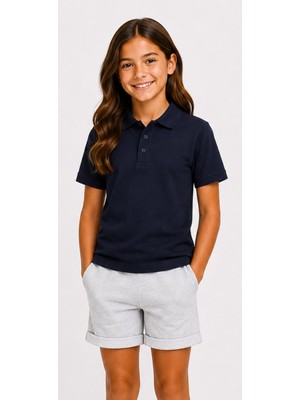 Mavimoure Unisex Pamuklu Düz Dokuma Kısa Kol Polo Yaka Okul T-Shırt